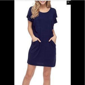 Knit Ruffle-Sleeve Shift Dress